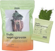 Focus Foods Daily Supergreens - Naturally Orange Flavored - 15 Daily Powder Sachets: Moringa, Pegaga, Kale, Chlorella, Spirulina, Wheatgrass, Barley Grass, Alfalfa. Immunity, Digestion, Skin.