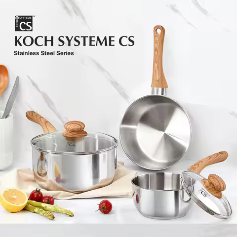 KOCH SYSTEME CS Stainless Steel Saucepan 1QT/2QT/3QT Non-stick Milk Pot with Heat-resistant Bakelite