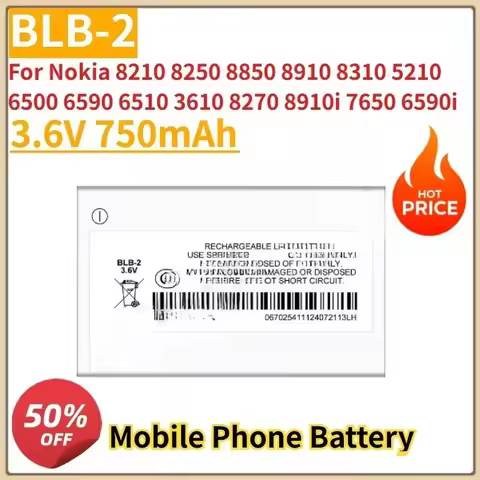 New 3.6V 750mAh BLB-2 Mobile Phone Battery for Nokia 8210 8250 8850 8910 8310 5210 6500 6590 6510 36