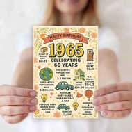 Vintage 1965 Birthday Poster Celebrating 60 Years With Nostalgic Facts - Retro Design Featuring 1960