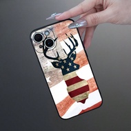 Vintage American Style Deer Head & National Flag Pattern Matte Finish Full Camera Protection Soft To