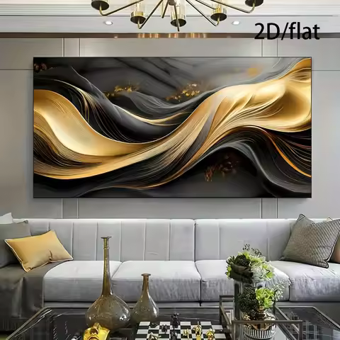 2D/flat Frameless Modern Golden Smooth Wavy Line Canvas Painting Art Modern Canvas Posters for Bedro