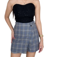 High Waist Checkered Palda Short for Women 25-30 Skort Shorts With Skirt Lap and Button Design 5702