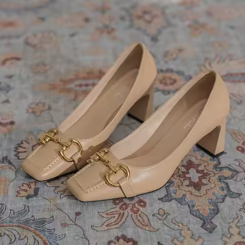 French High Heels 2025 New Temperament Small Square Toe Mary Jane Single Shoes Slip on Office Shoes 