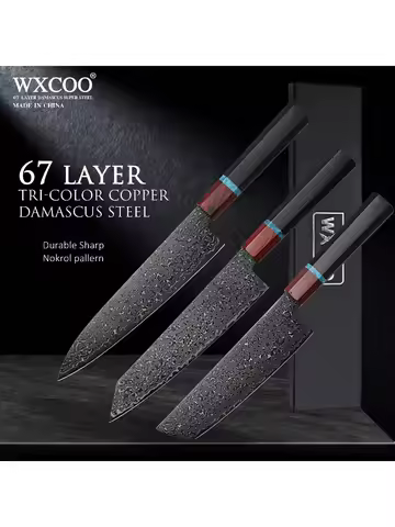 WXCOO Kitchen Knife VG10 Damascus Chef Knives Damascus Japanese Chef Knife Set Meat Fish Fruit Kitch
