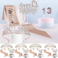 4pcs/Set Crown + Sash + Digital Candle + Happy Birthday Strip 10th 13th 16th 18th 21th 30th 40th 50t