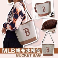 韓國代購 MLB BIG LOGO 大標誌帆布復古水桶包