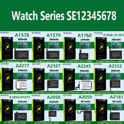 ISUNOO Battery For Apple Watch Series SE 1 2 3 4 5 6 7 8 Bateria For IWatch S1 S2 S3 LTE S4 S5 S6 S7