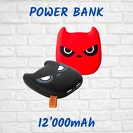 Small Mini Cute Red &amp; Black Devil Powerbank 12'000mAh Portable Light Power Bank Free Type C Converter