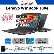 LAPTOP 3 JUTAAN Lenovo WinBook 100e Intel N4020 / Ram 4GB / 64GB EMMC / Windows 10 Ori / Layar 11.6"