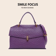 [FULL BOX] SMILE FOCUS Bag Luxurious Ostrich Pattern Genuine Leather Classic European Style Noble Pu