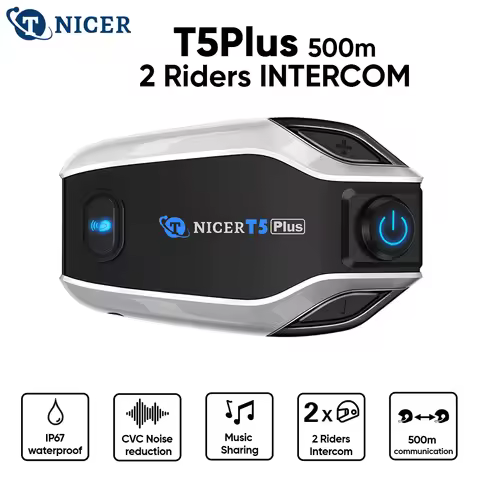 TNICER T5Plus Motorcycle Intercom Bluetooth helmet Headset Motorbike 2 Riders 500M Moto Group, Water