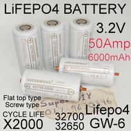 Greenwings GW-6 LiFEPO4 LFP 32650 6000mAh 3.2V Lithium Iron Phosphate 50A Rechargeable Battery with 