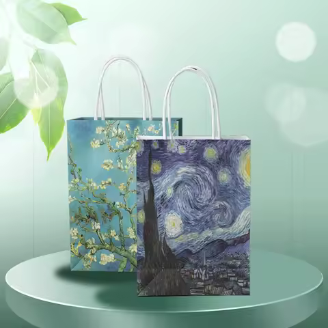 10pcs, Van Gogh-Artistic Printed Paper Bags Gift Bags, 8.3x5.9x3.1 In, Shopping Bag, Party Bag, Part