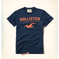 【เสื้อยืดใหม่】H70 Hollister t-shirt cotton round neck fashion tee for men applique dark blue tshirt