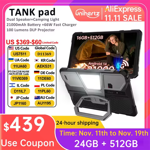 Unihertz Tank PAD by 8849 Rugged Projector Tablet 21000mAh 10.95" FHD Dimensity 8200 32GB+512GB Dual