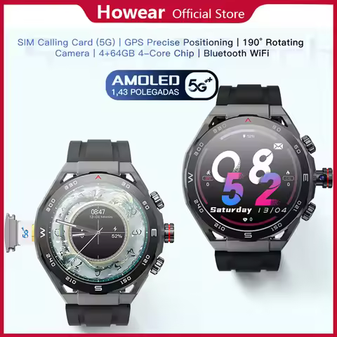 2025 Smart Watch Android 4G SIM Card Men Howear HW18 Call Smartwatch Android 1.43 Inch AMOLED Video 