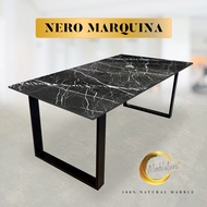Marbleture 100% Natural Nero Marquina Marble Rectangular Dining Table Various Sizes and Table Legs