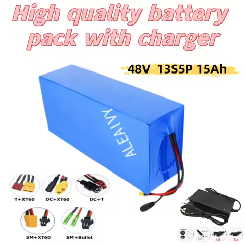 48V 7.5Ah/12.5Ah/15Ah 18650 Lithium Battery Pack 13S5P with BMS, Long Range for 500W 750W Includes 5