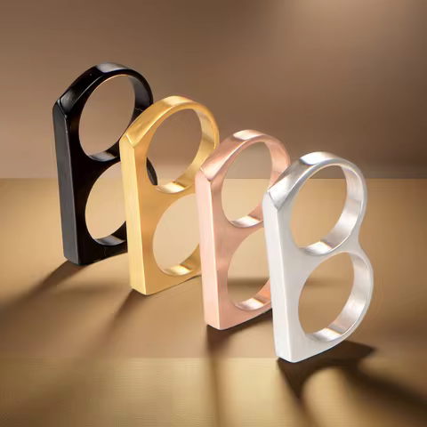 Hiphop Men Ring Fashion Black Gold Silver Color Double Finger Brass Knuckles Rings Jewelry Gifts