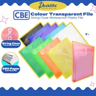 A4/F4 CBE Fail Plastik String File Folder Plastik Transparent File Holder -(1s/Pcs) Paper Organizer