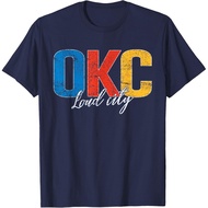 Vintage Okc Oklahoma City Loud City Retro Blue Sunset Yellow T-Shirt