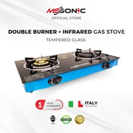 ♣SIRIM Certified MS SONIC MSS-GT002 Double Burner Gas Stove Tempered Glass Dapur Gas (Gas Burner + Infrared Burner)✳