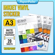 A3 Waterproof Vinyl Sticker Matte / Glossy / Transparent 20Sheets/Pack ITech Brand High Quality