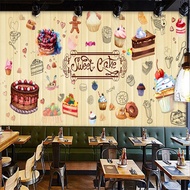 Custom Wallpaper Hand-painted Cake Dessert Shop Background Wall Paper Restaurant Industrial Decor Mu