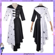 💥Malaysia Ready Stock💥Cruella Cosplay Costume Dress Outfit Cloak With Gloves Halloween Carnival Suit