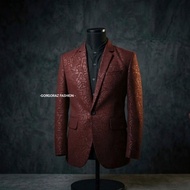 jas batik blazer batik pria merah maroon slimfit modern embos motif abstrak gorgoraz