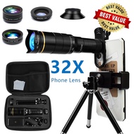 HD 4K 32X Telescope Lens Zoom Phone Camera Fish Eye Marco Lens For Iphone Samsung Huawei Smartphone 