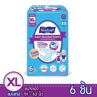 Sanisoft/Adult Diapers Tape Type Absorbent 800cc (Size XL: 51-62 Inches/130-158 Cm.) 6 Pieces/Pack