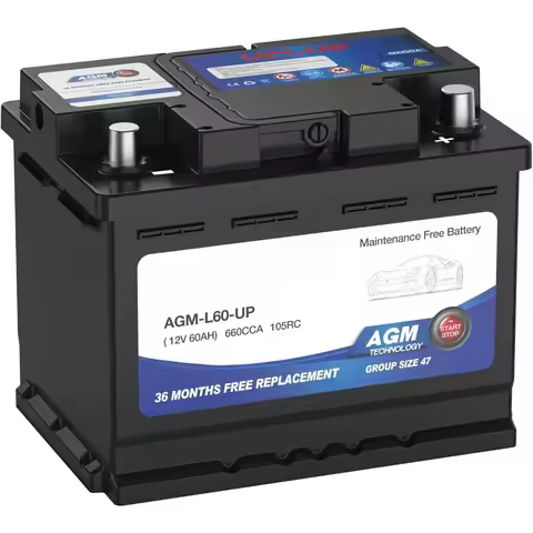 47 Car Battery, AGM-L60-UP Maintenance Free 12V 60Ah Premium AGM Batteries H5 L2 Automotive Battery,