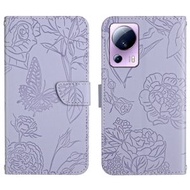 全城熱賣 - 適用於小米 13 Lite HT03 膚感蝴蝶壓花手機皮套（紫色）