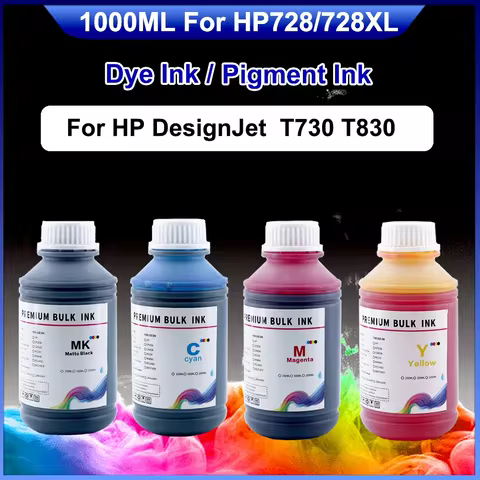 1000ml High Quality Pigment/Dye Ink For HP 728 Compatible For HP DesignJet T730 T830