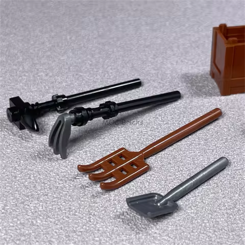 MOC Bricks Spade Rake Fork Hoe Shovel Farm Tool Cabin Accessories 95345 3837 Educational Building Bl