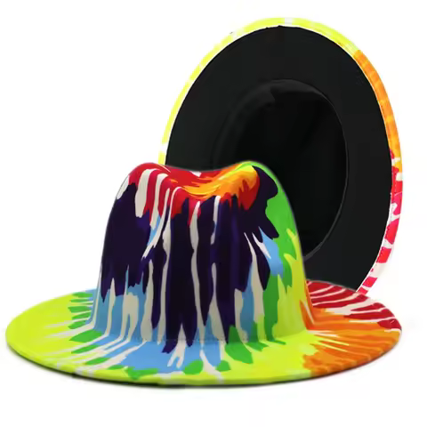 Fedora hat Women's hat wide-brimmed hat Fedora hat autumn winter men retro fashion tie-dye felt jazz