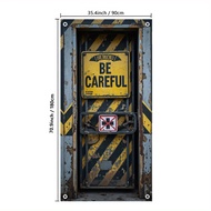 TEMU 2D Door Banner, 1pc Warning Door Banner - โพลีเอสเตอร์ทนทาน, ติดง่าย, ไม่ต้องใช้ไฟฟ้า, การตกแต่