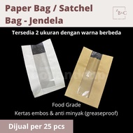 PUTIH Paper Bag/Window Satchel Bag/White &amp; Chocolate/ Kraft Paper Bag For Food, Bread, Chicken