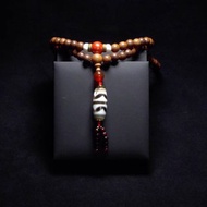 雙虎牙天珠與壽珠 帝王朱砂與紅瑪瑙佛珠 搭配108顆金星紫檀念珠