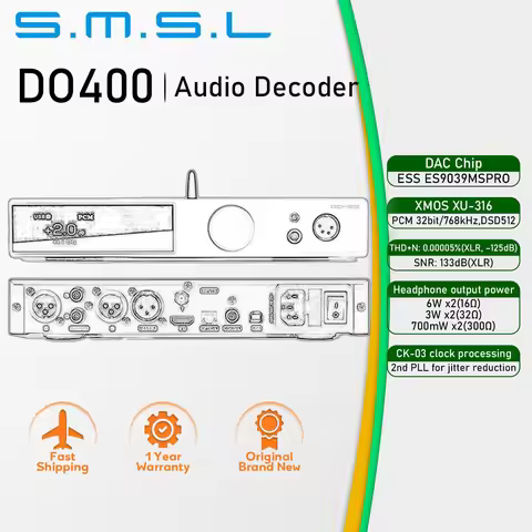 SMSL DO400 Full Balanced Audio Decoder ES9039MSPRO XMOS XU316 DAC PCM32bit/768kHZ DSD512 Bluetooth5.