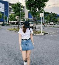 Rok mini jeans/ Rok mini jeans lipit/ Rok jeans pendek/ Rok pendek jeans / Rok fashion wanita/ Rok D