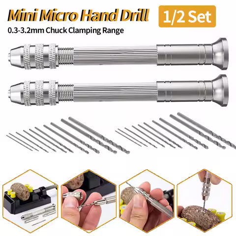 1/2Set Mini Micro Hand Drill Aluminum Hand Drill 0.3-3.2mm HSS Twist Bit Woodworking Drilling Rotary