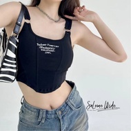 [Ready Stock]1080 INS Korean Women Sexy Fitted Camisoles Padded Bralet Crop Top Shirt Tank Blue Blac