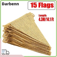 DARBEMY Jute Hessian Flag Garland, 15 Pack Triangular Shape Burlap Pennant Banner, Vintage Hessian M