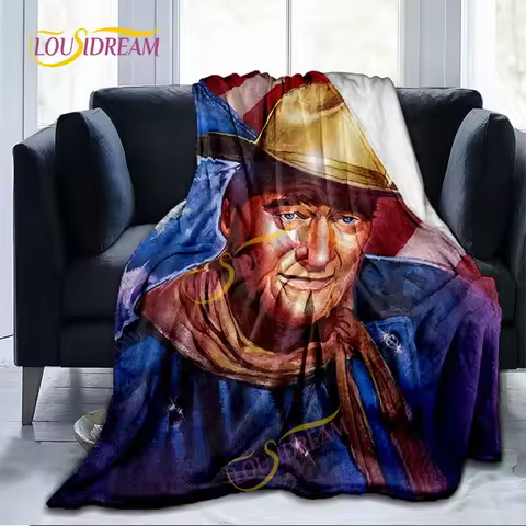 John Wayne Blanket Super Soft 3D Printed Famous Cowboy Actor John Wayne Flannel Blanket Home Bedroom