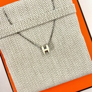 Hermes Mini Pop H Necklace Silver White Blanc