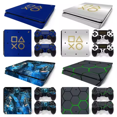 For PS4 Slim Skin Sticker Protective Vinyl Full Set Cover Wrap for Game Console and 2 Controllers