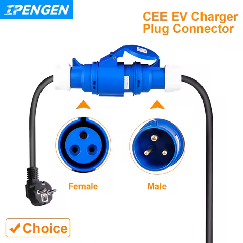 IPENGEN EV Charger CEE Female Plug 3 Pins Adapter Waterproof Connection WallMount Socket Connect wit